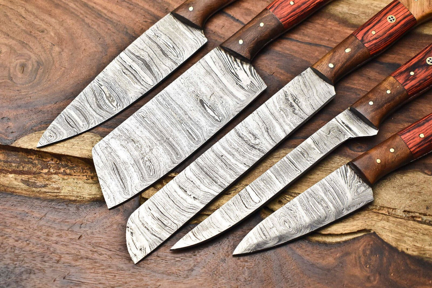 Lot Of 5 Handmade Damascus Steel Blade Chef Knife Set Full Tang Blades 2
