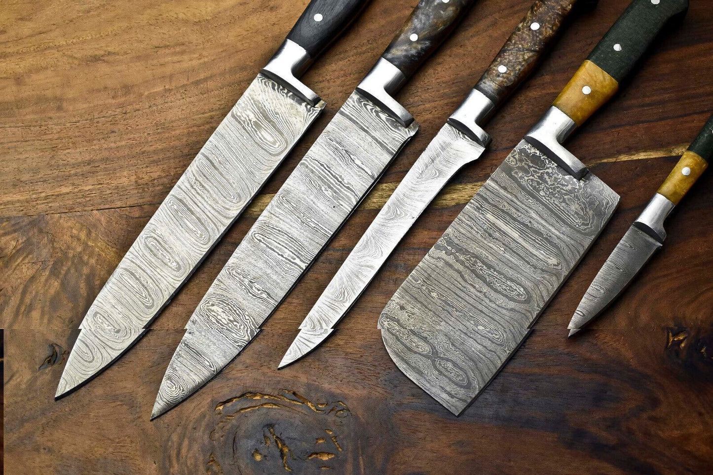 Custom Handmade Damascus Steel Chef Knife Set Of 5 Premium Kitchen Knives 2