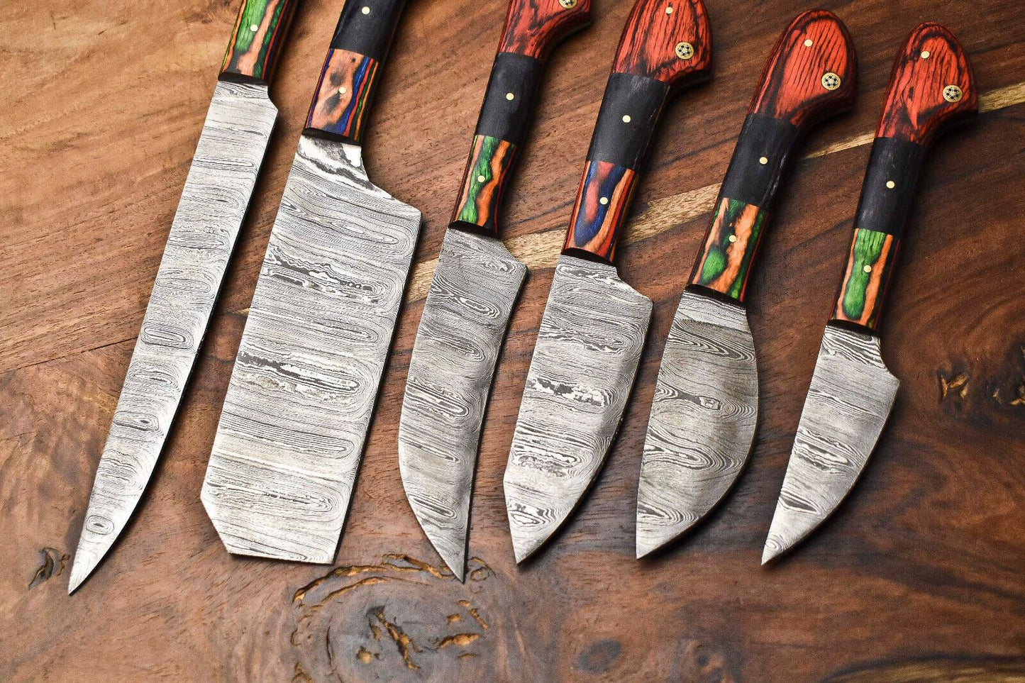 Lot Of 6 Premium Handmade Damascus Steel Kitchen Knives Professional Chef Set 3