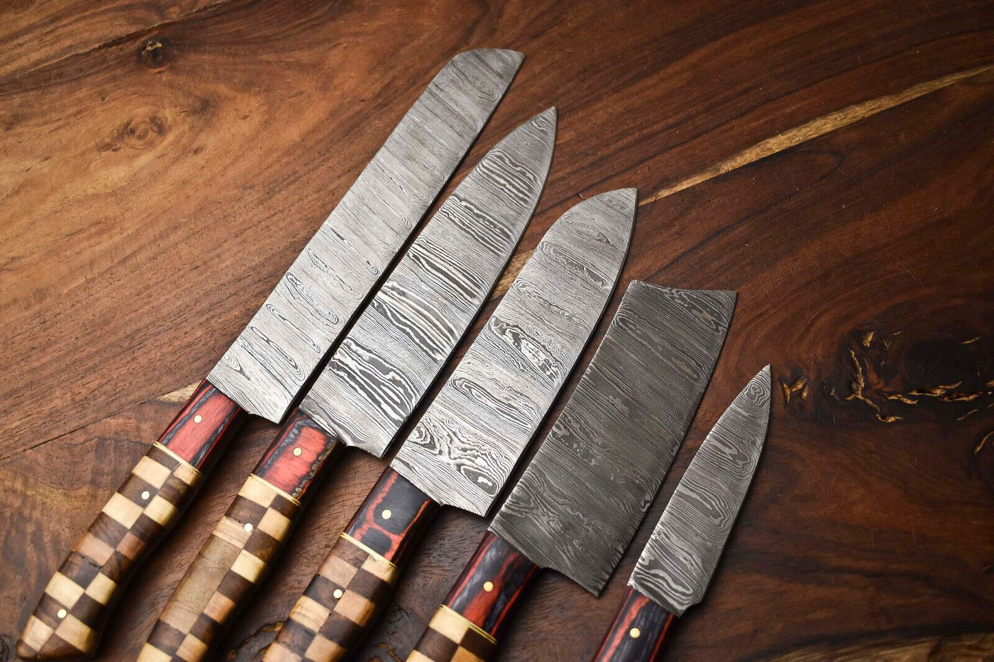 Premium 5Piece Handmade Damascus Steel Chef Knives Full Tang Hammered 2