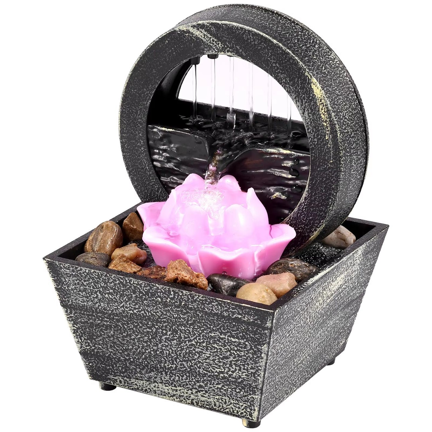 Tabletop Waterfall Fountain With LED Lights Relaxing Desktop Meditation Fountain Home Decor Accen 13