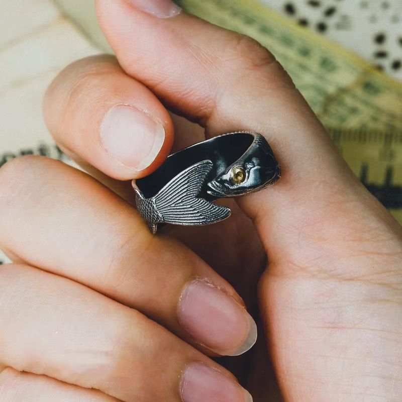 Buyee 925 Sterling Silver Fish Open Ring Unique Animal Jewelry For Men Women 5