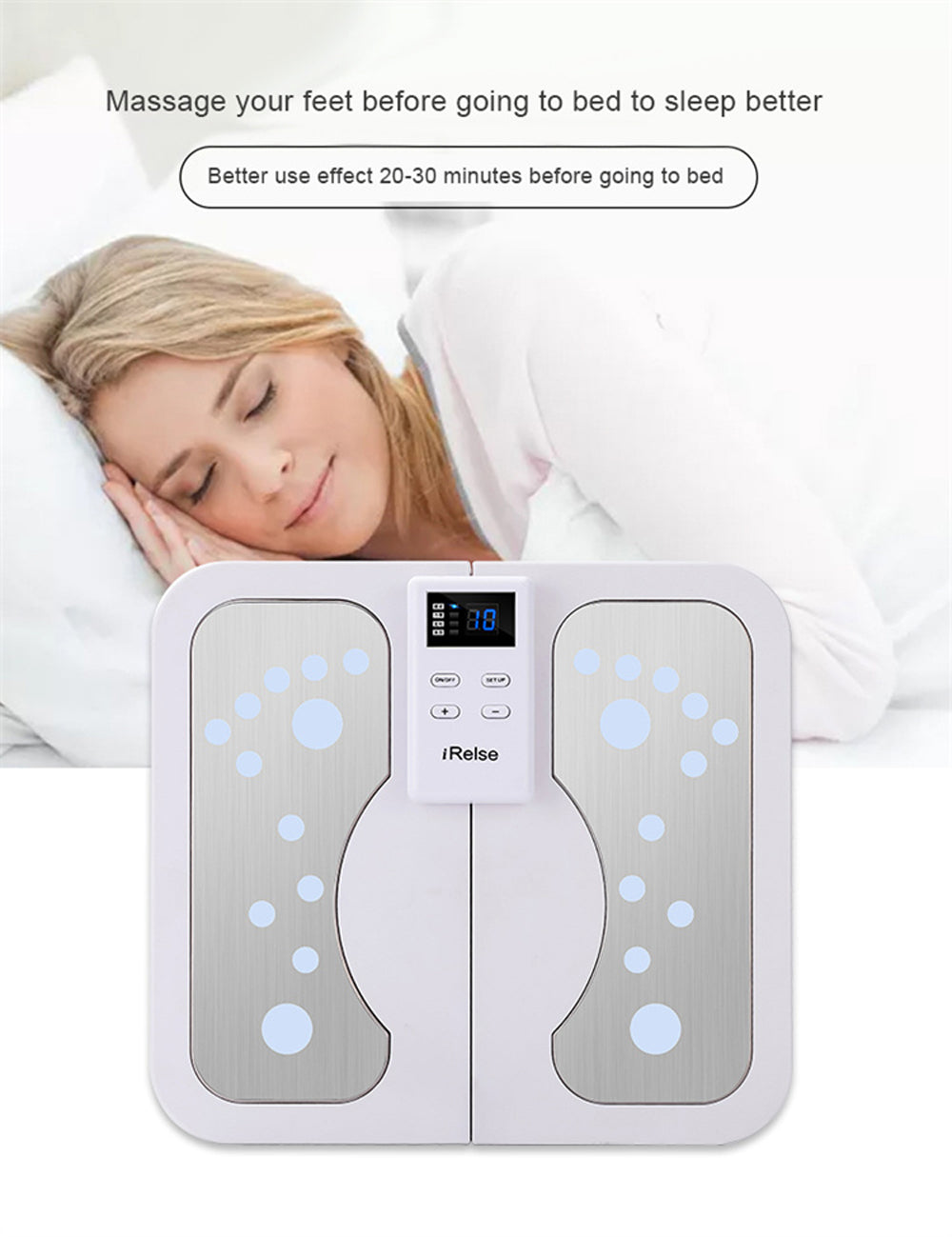 Electric EMS TENS Foot Massager, Muscle Massage Device, Heating Pulse Stimulator for Feet and Legs, Circulation