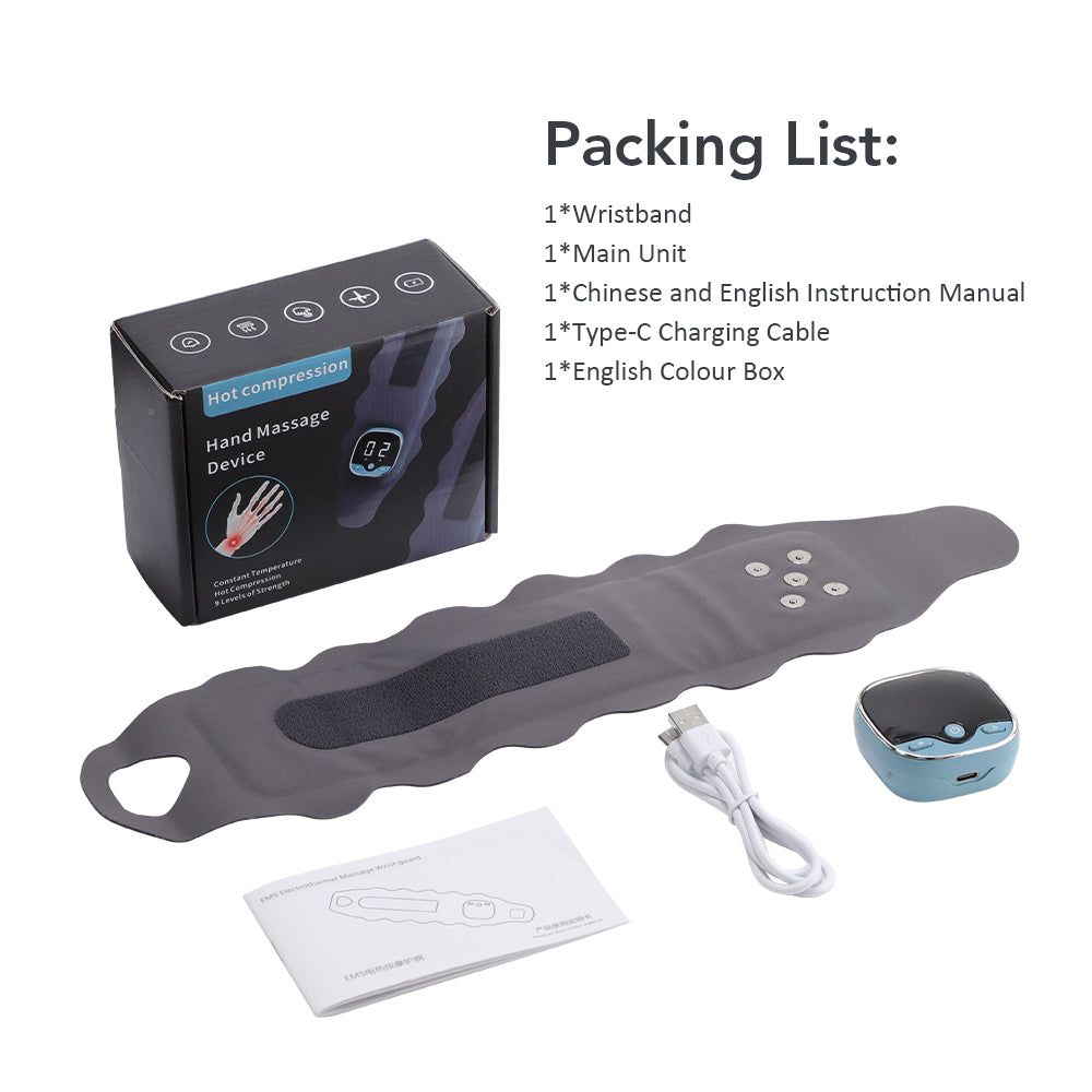 Carpal Tunnel Relief Wristband, Cordless Hot Compress Belt, EMS Microcurrent Wrist Guard, Hand Massager for Muscle