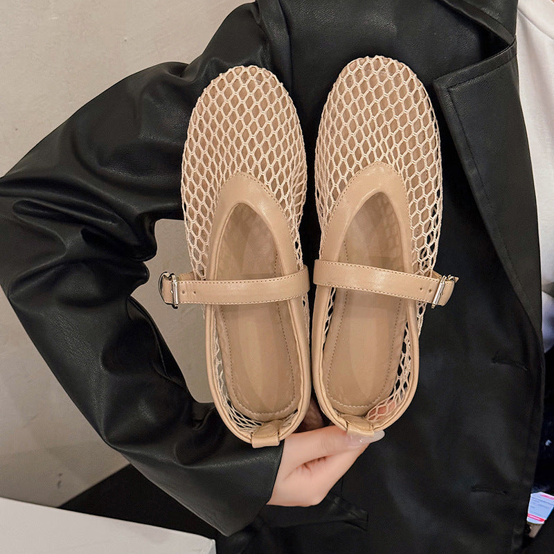 Womens Breathable Mesh Black Ballet Shoes Spring Summer Fashion Flats With Soft Sole Round Toe Comf 7