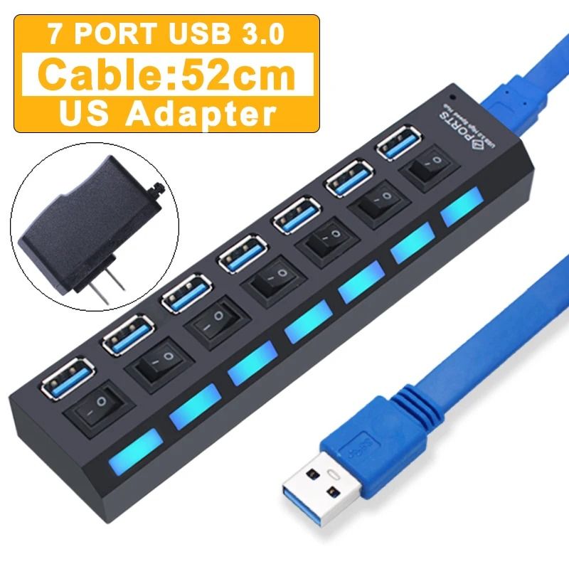 USB Hub Expander With Multiple Ports And Power Switch For PC Accessories 17