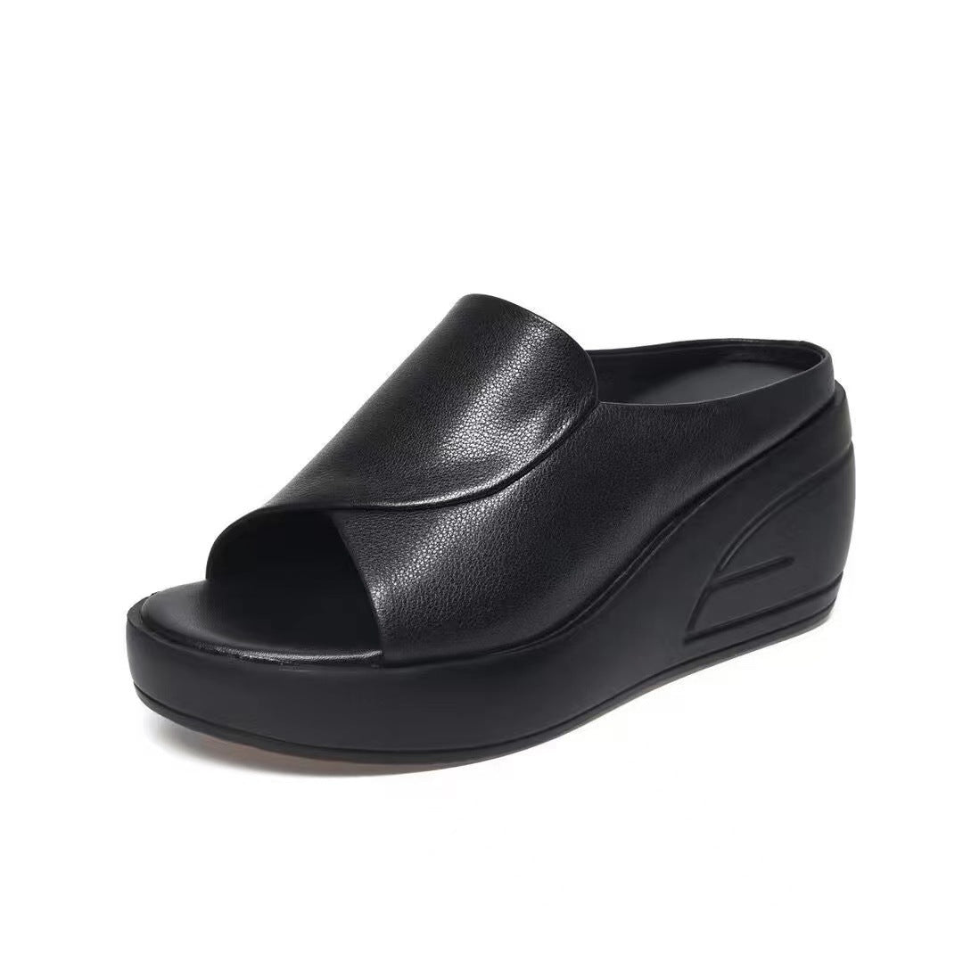 Women Slippers Black Wedge Platform Open Toe Sandals Orthopedic Thick Bottom Beach Slides High Heel 7
