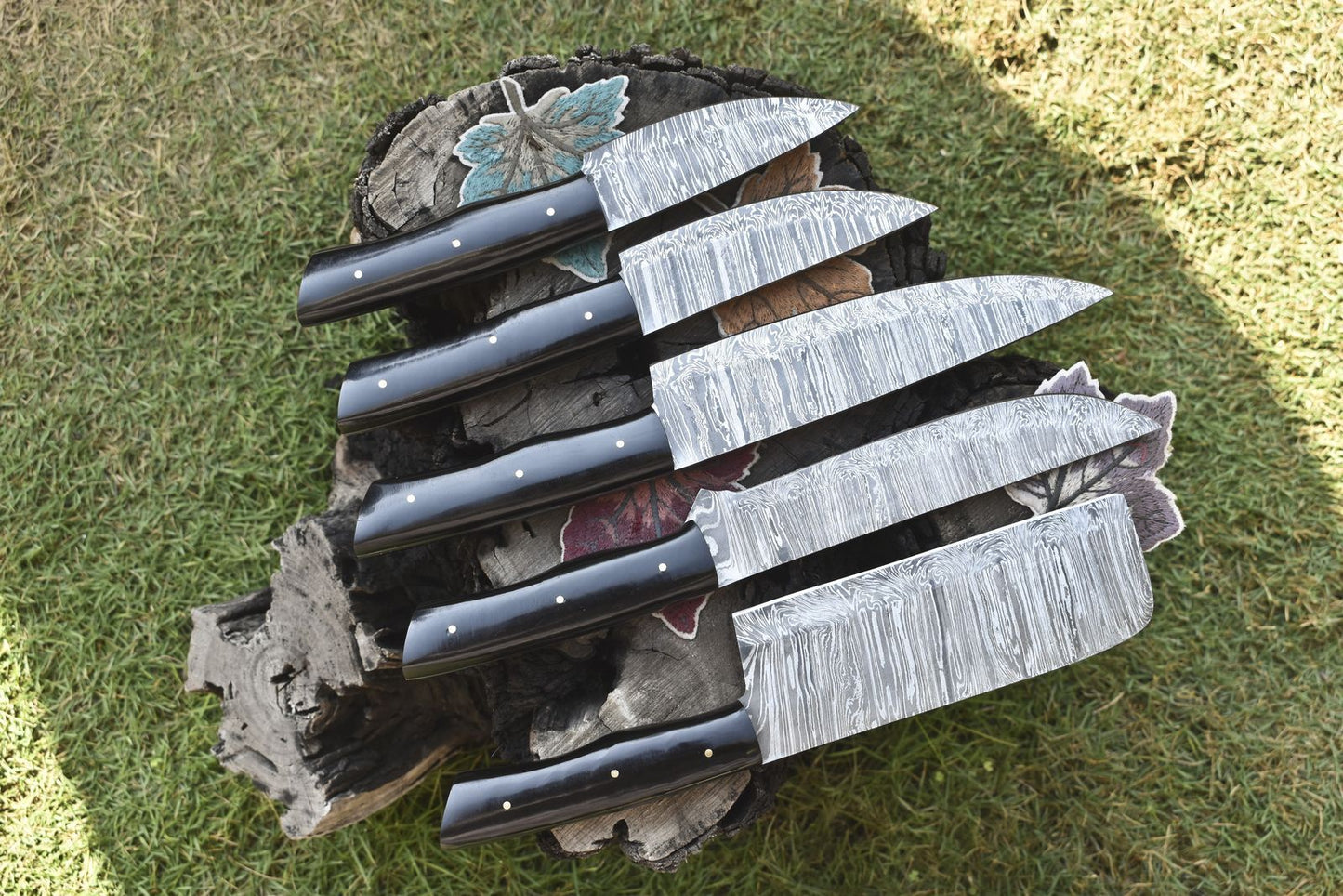 Rustic Twist Damascus Chef Knives Hand Forged Lot Of 5 With Hardwood Handles 2
