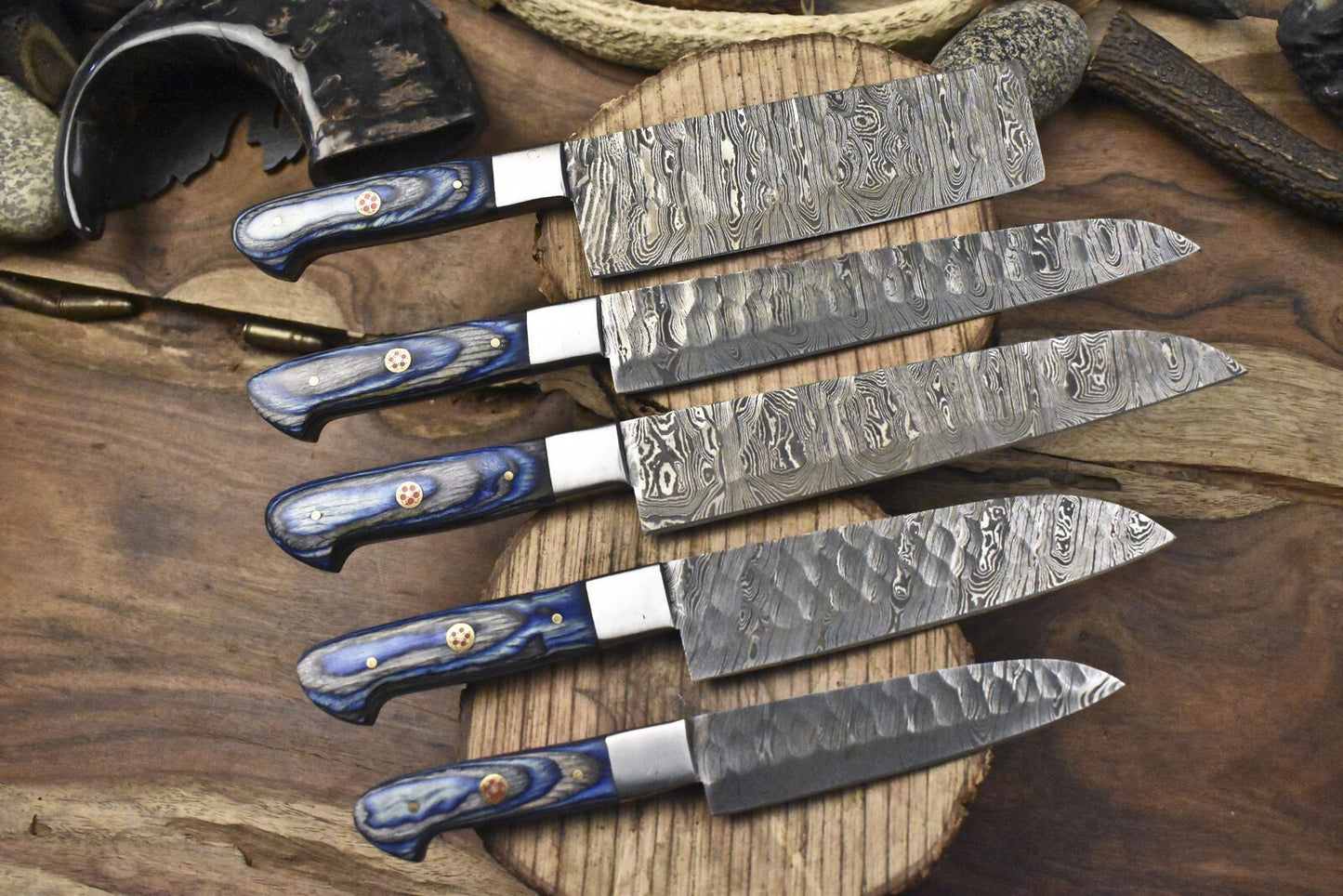 Professional Twist Damascus Chef Knives 5Piece Forged Hardwood Bundle 2