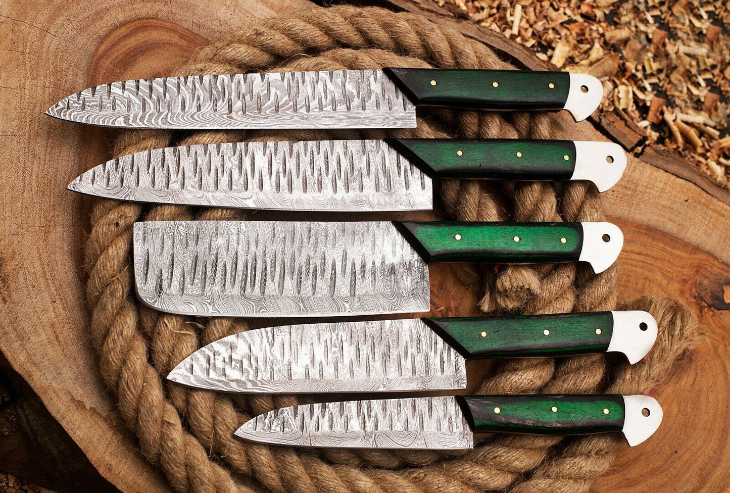 Professional Damascus Steel Chef Knife Set 5pcs Custom Handmade Blades 3