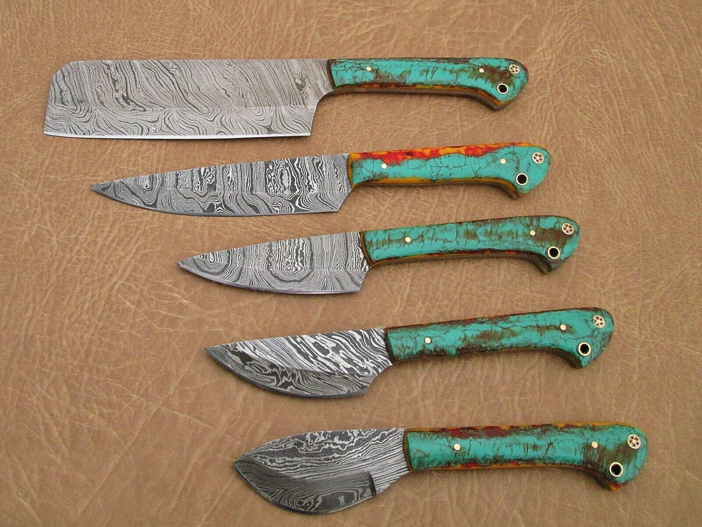 Forged Damascus Steel Chef Knives Custom Handmade 5pcs Kitchen Set 3