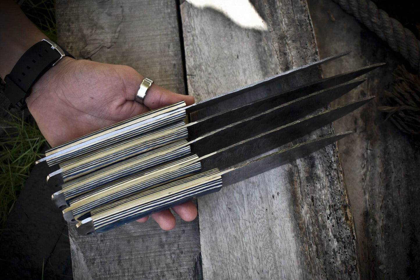 Damascus Steel Forged Chef Knife Set 5pcs Handmade Kitchen Masterpiece 2