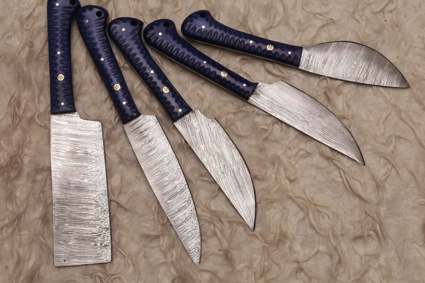 Elegant Damascus Steel Kitchen Knives With Wooden Handles Gift Set 3