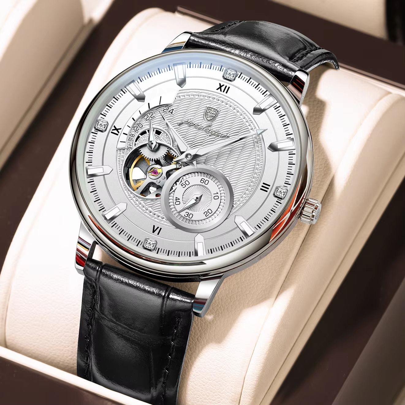 POEDAGAR Mens Automatic Mechanical Watch Luxury Tourbillon Design Waterproof Luminous Sport Style 11