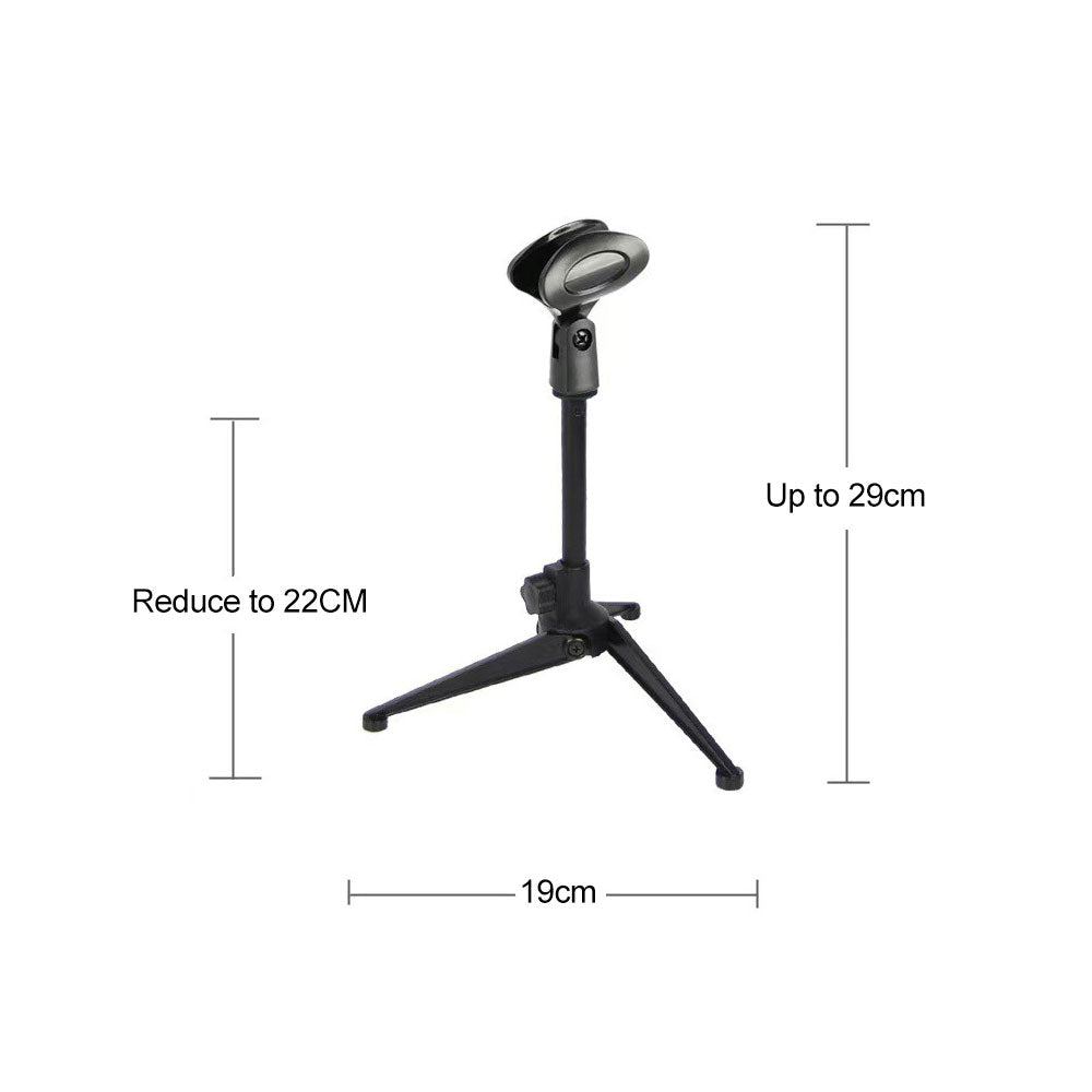 Mini Portable Microphone Stand, Desktop Tripod Adjustable Mic Clip, Universal Lightweight Bracket
