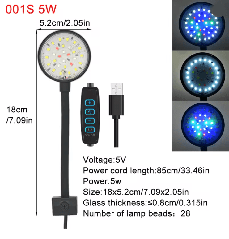 AquaGlow USB Aquarium LED Lamp Clip On Full Spectrum Dimmable Light For Fish Tanks And Aquatic Plan 6