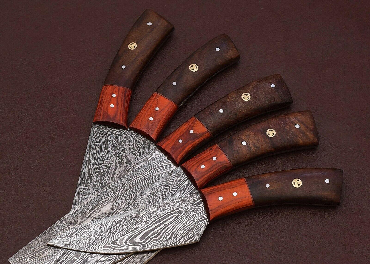 Luxury Handmade Damascus Kitchen Knife Set 5Pc Forged Chef Knives With Sheath 3