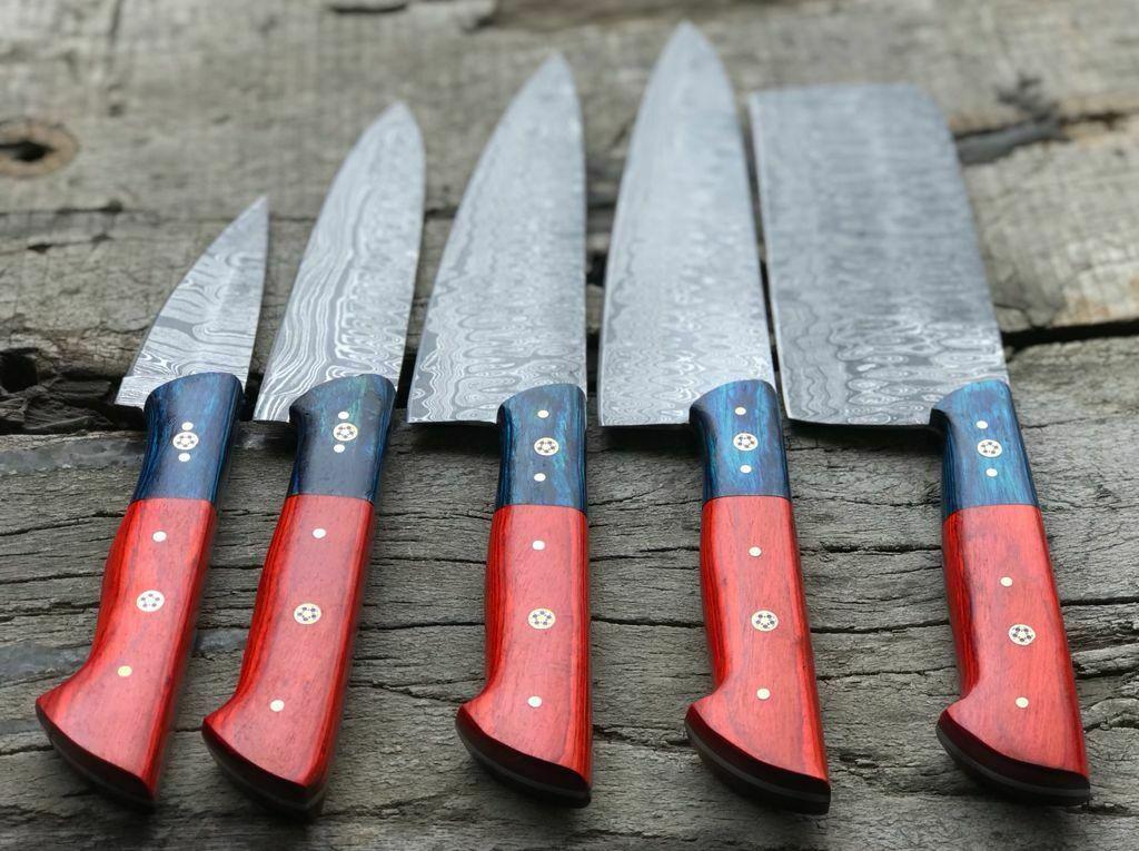 Chef Knife Set Damascus Handmade Lot 5 With Dollar Wood Handles 3