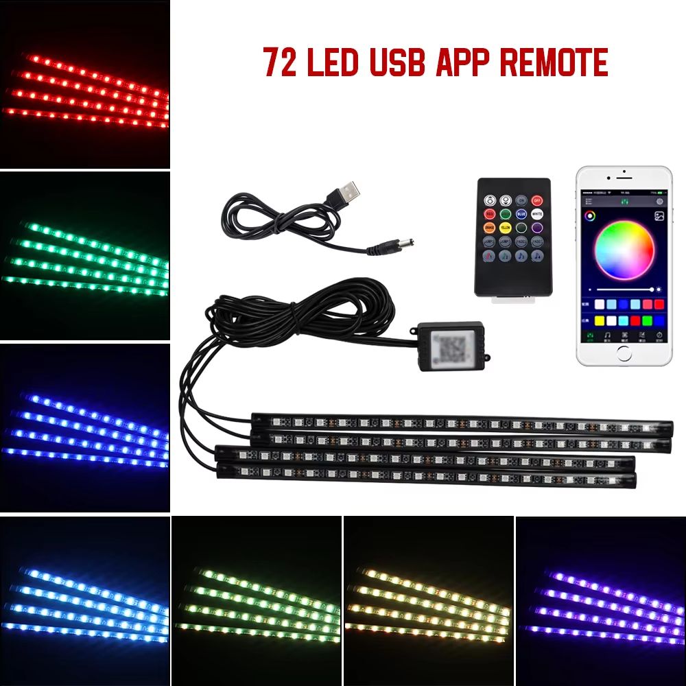 LED Car Interior Ambient Lights RGB Footwell Lamp Kit With Remote APP Music Control 21
