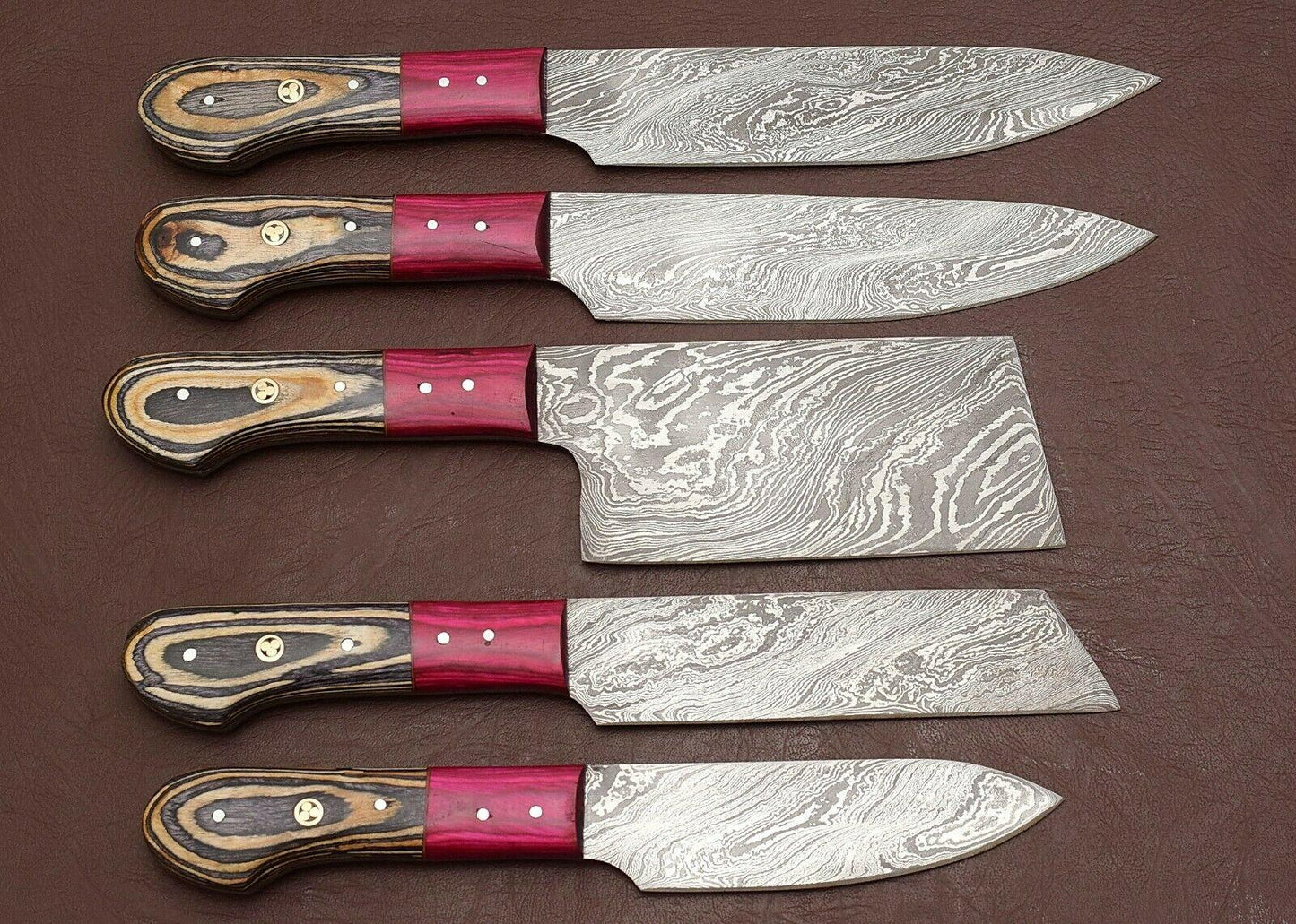 Custom Hand Forged Damascus Steel Knife Set 5 Pc Chef Collection 2
