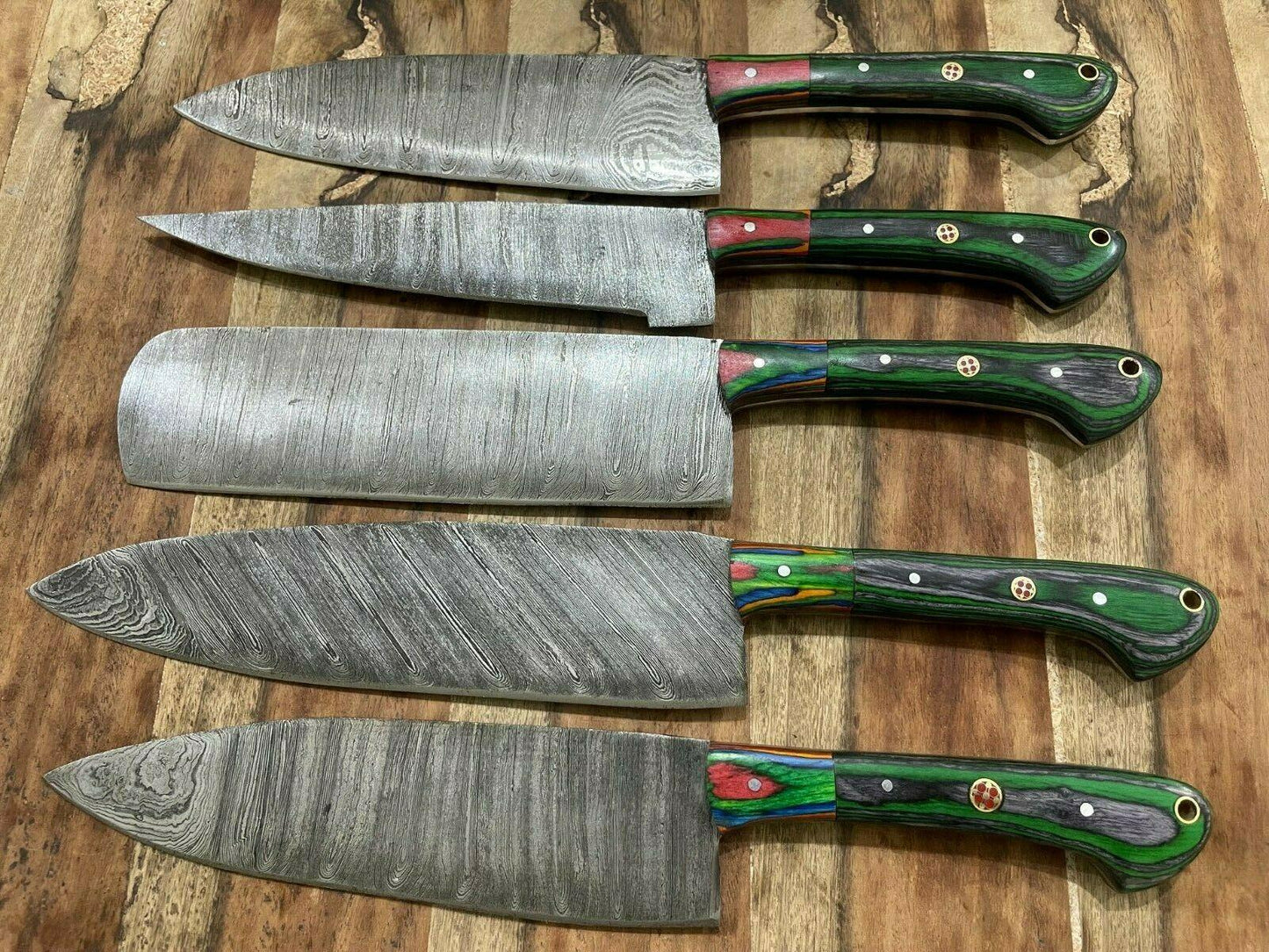 Custom Forged Damascus Steel 5 Pc Kitchen Knife Collection 2