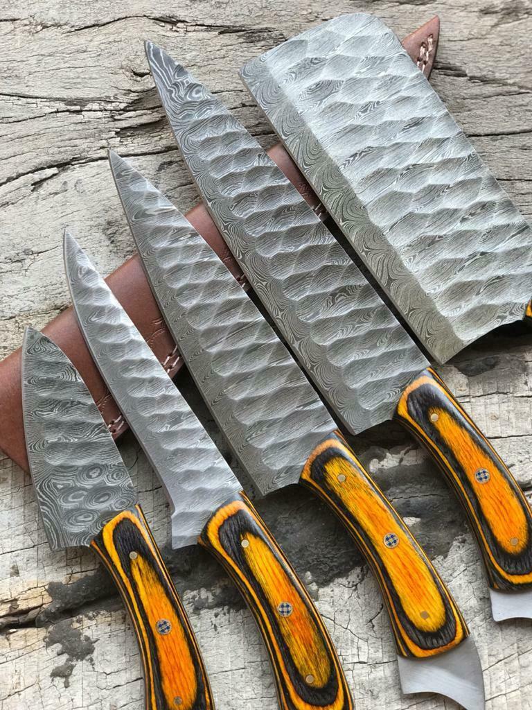 Custom Handmade Twist Damascus Steel Chef Knife Set 913 Pakkawood Handle Professional Kitchen Kniv 3