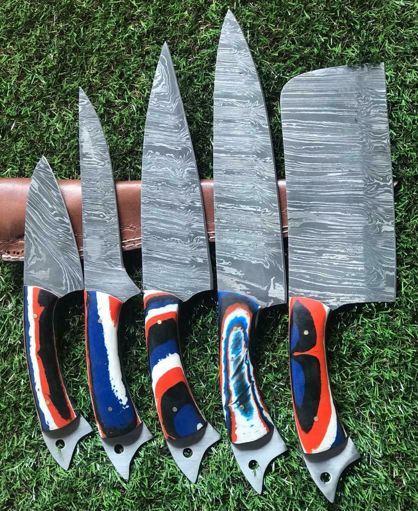 Twist Pattern Damascus Steel Kitchen Knife Set Handmade Chef Knives 3