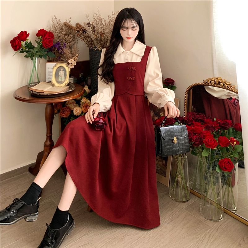 Elegant Red Dress For Women Large Size Chinese Style Two Piece Set French Style Niche Flattering Co 2