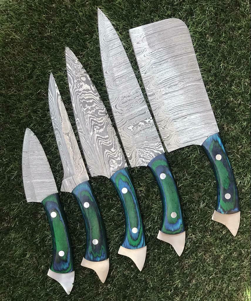 Damascus Steel Kitchen Knife Set Artisan Handcrafted Chef Tools 3