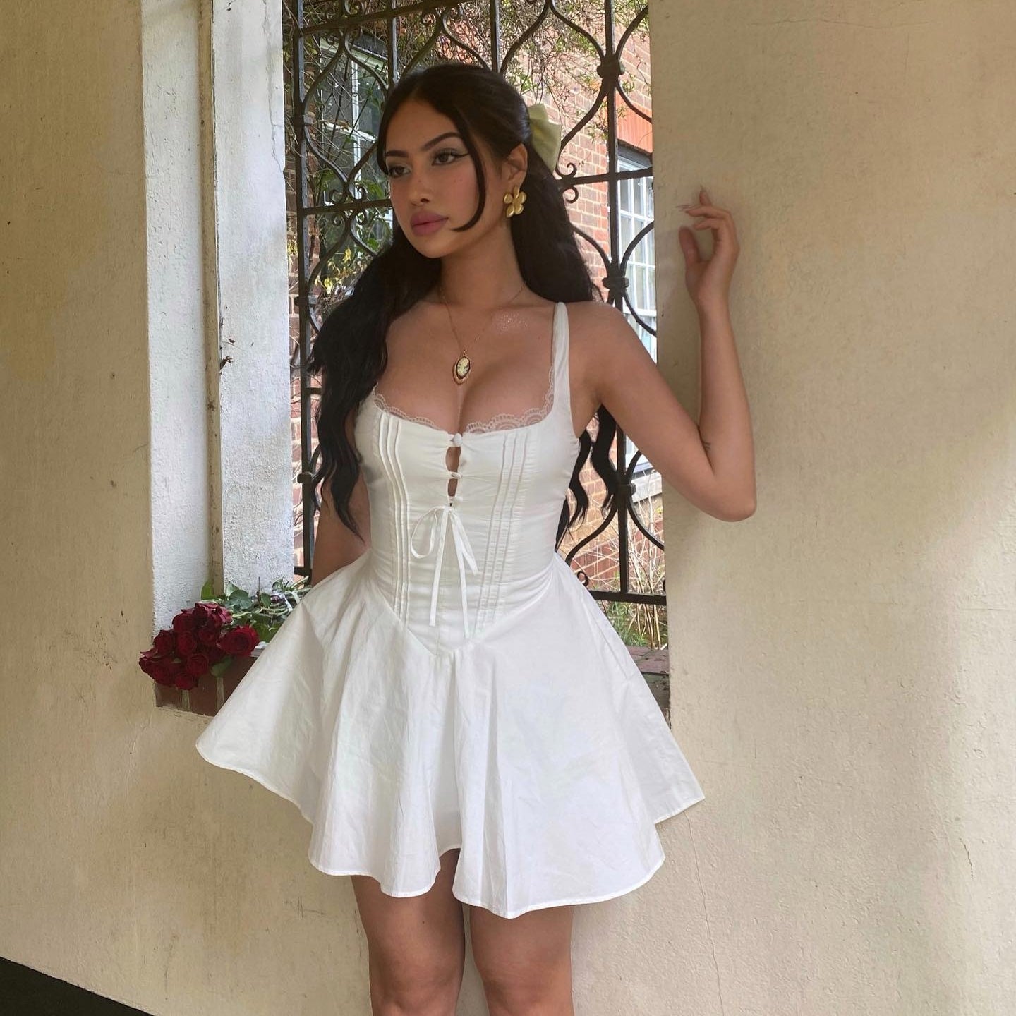 Elegant Holiday Dress, Sexy Yellow A Line Dress with Lace Up, Hollow Out Summer Party Dress for Women
