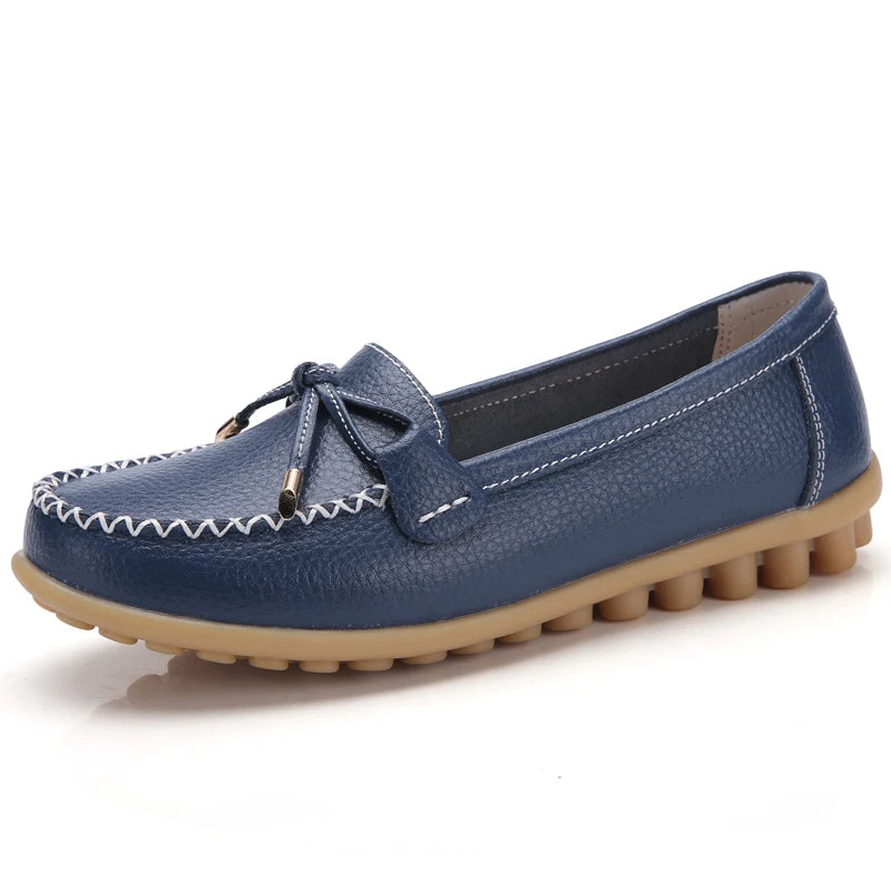 Genuine Leather New Woman Flats Shoes Ballet Flat Sneakers Soft Moccasins Ladies Boat Ballerina Esp 16