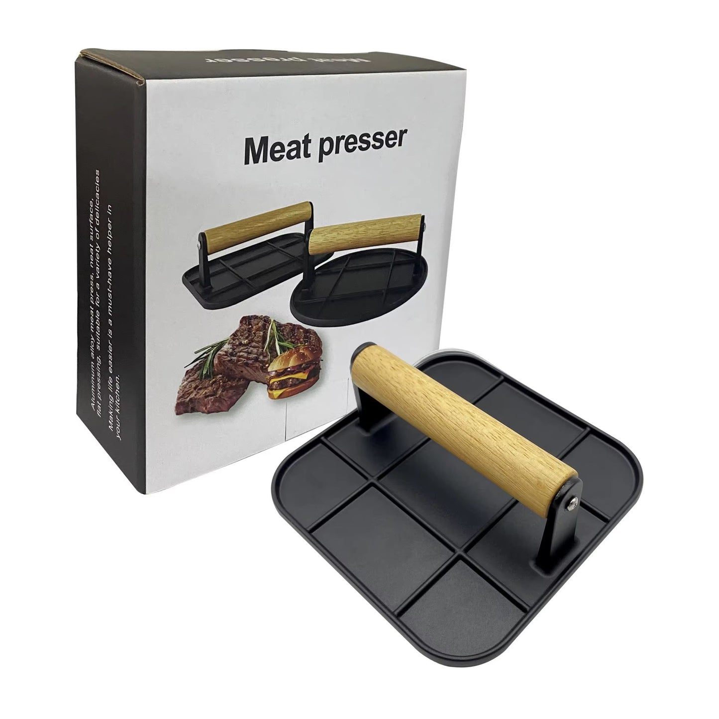 Aluminum Alloy Burger Press NonStick Meat Press With Wooden Handle For Homemade Burgers BBQ 6