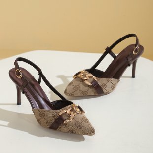 Elegant Womens Baotou Sandals for Spring, Pointed Head, Shallow Mouth High Heels with Metal Buckle, Anti-Slip