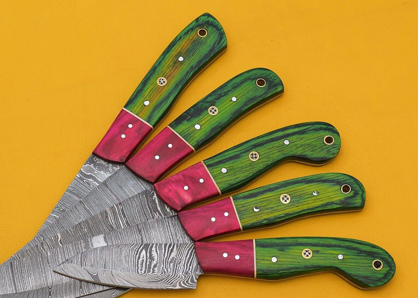 Artisan Handmade Damascus 5 Chef Knives Set With Pakka Wood Handle 3