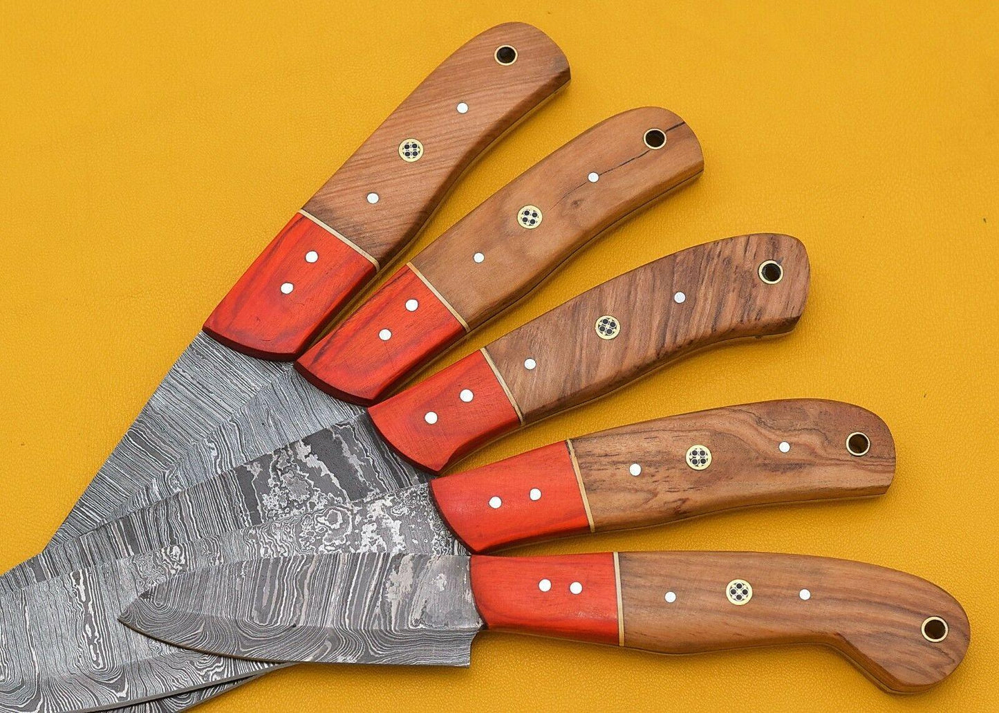Handmade Damascus 5Piece Chef Knife Kitchen Set With Poplar Wood Handle 3