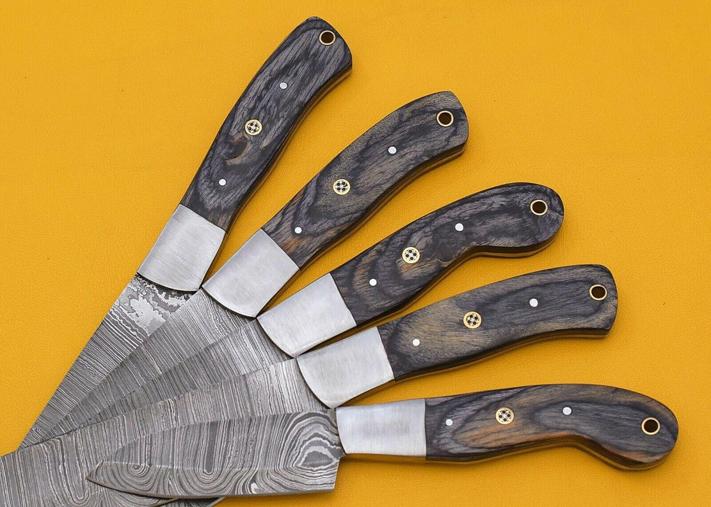 Handmade Damascus Kitchen 5 Chef Knives Set With Pakka Wood Handle 3