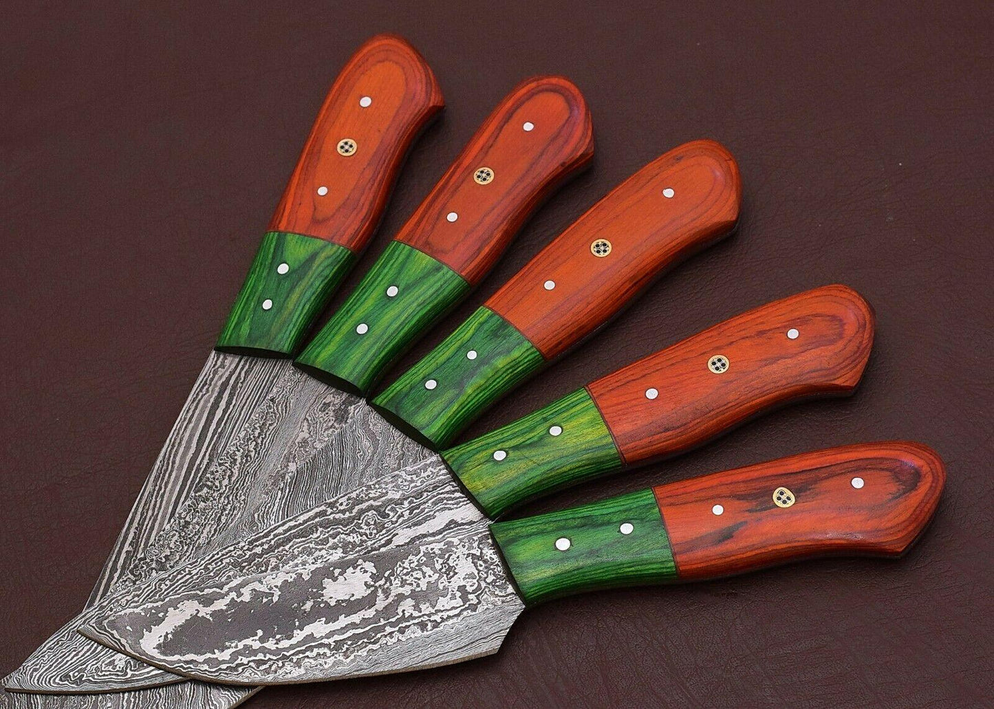 Artisan Damascus Kitchen Knives Set With Pakka Wood Handles 5 Pc 3