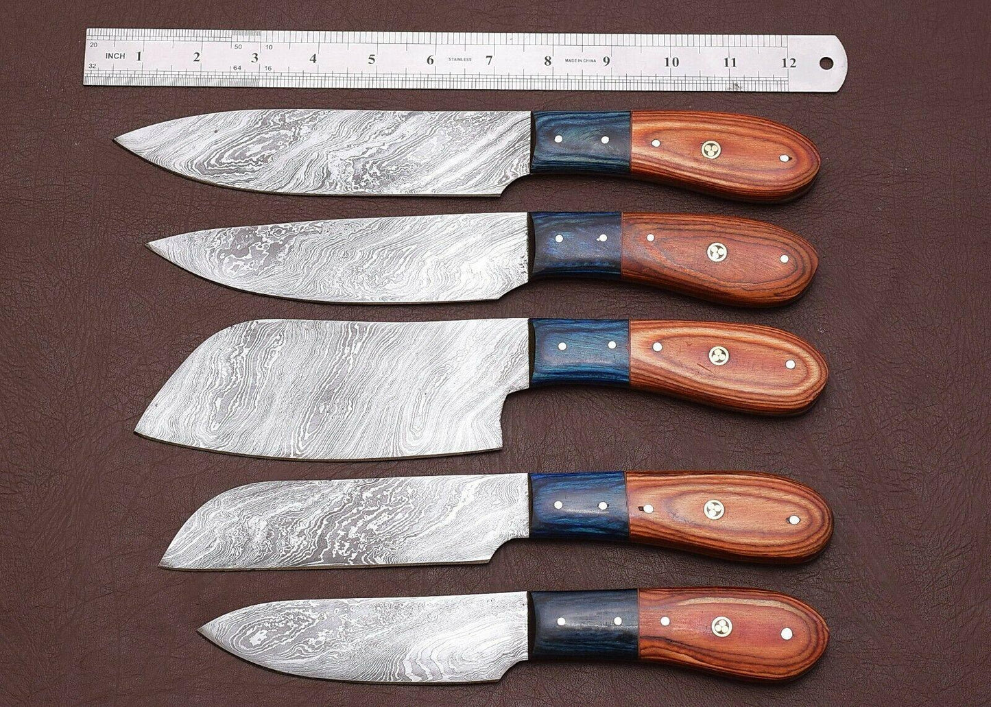 Premium Damascus Steel Knives 5Piece Chef Set For Kitchen Experts 3