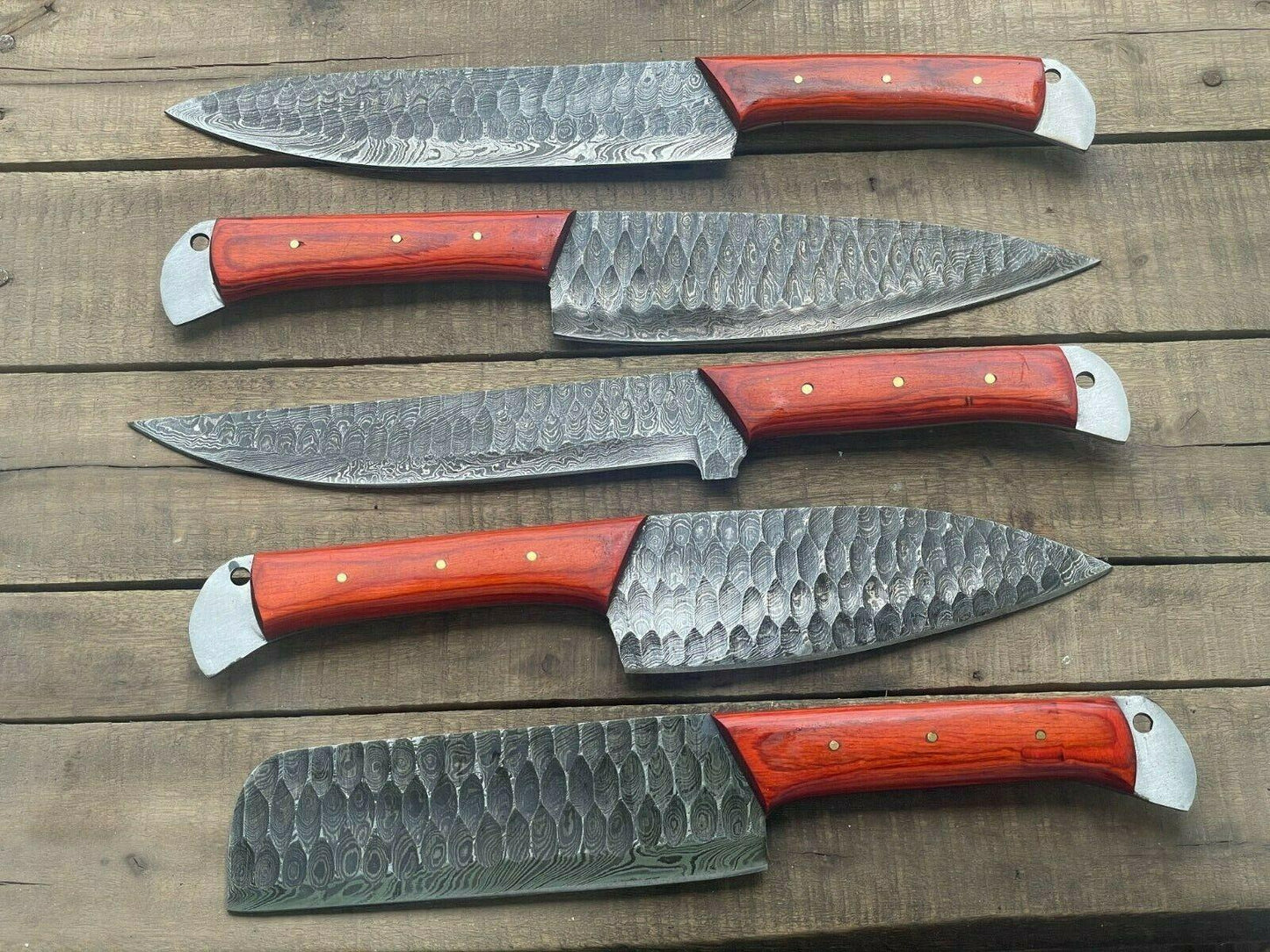 5Piece Handmade Damascus Steel Chef Knife Set Custom Kitchen Knives 2