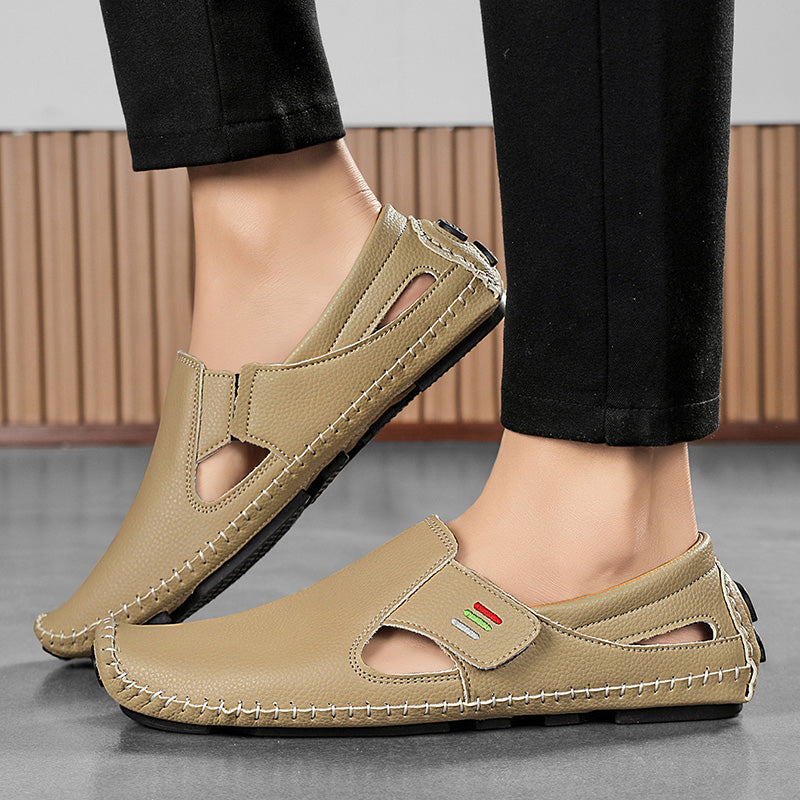 Mens Hollowed Out Leather Loafers Summer Casual Shoes Hand Sewn Driving Shoes Luxo Facon Style Foot 10