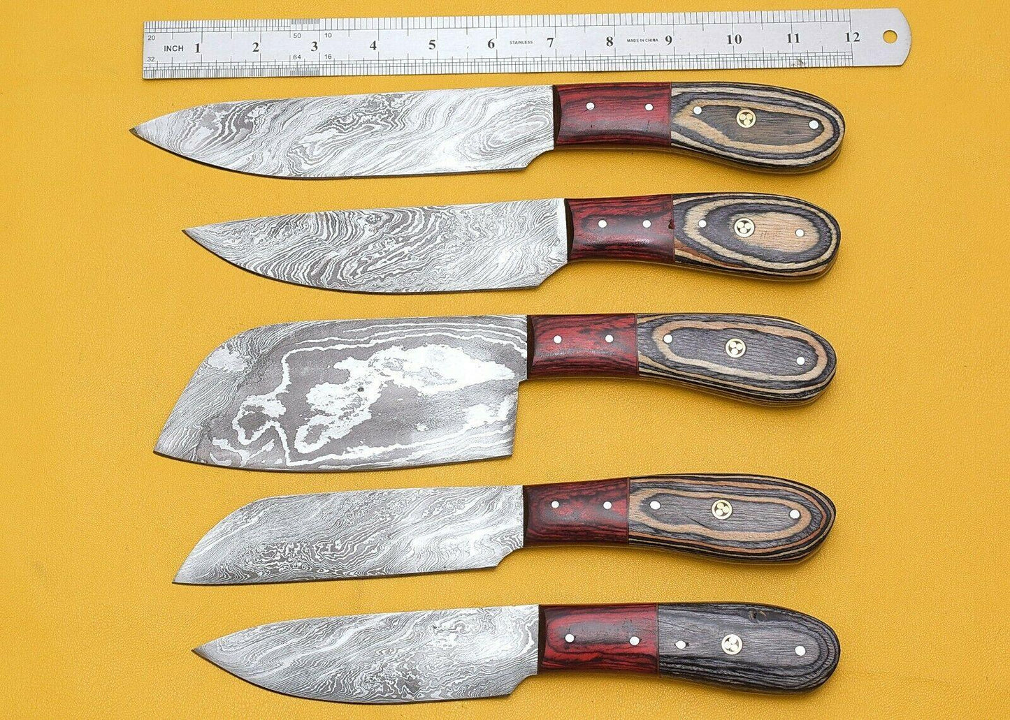 Handmade Damascus Steel Chef Knife Kitchen Set With Pakka Wood Handle 3