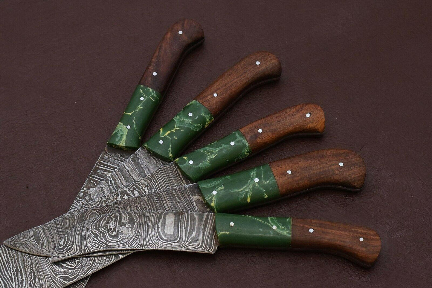 Handmade Damascus Steel Chef Knives Set Kitchen Knife Set With Pakka Wood Handles 3