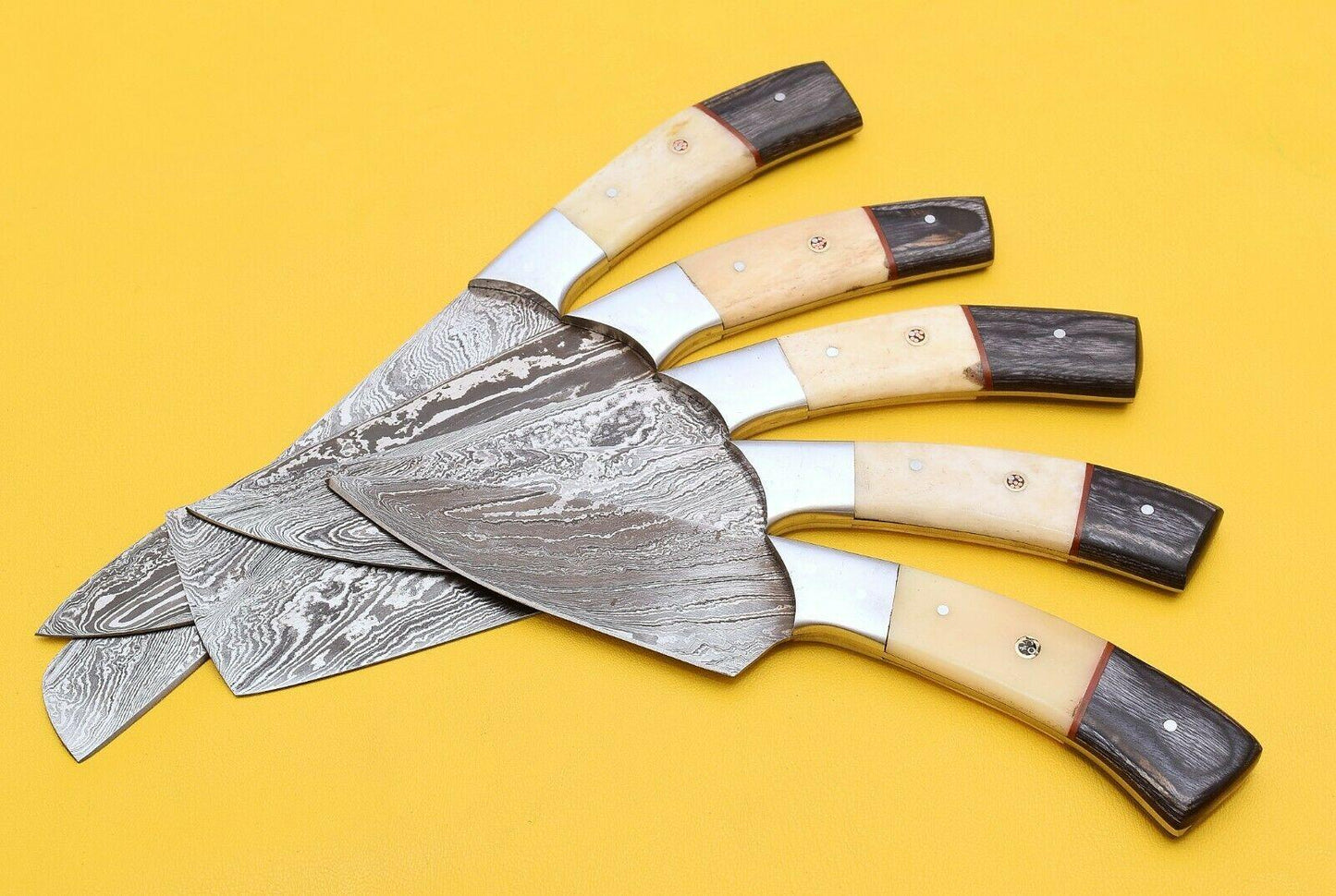 Handmade Damascus Steel Chef Knife Set Bone Handle Kitchen Knives 2
