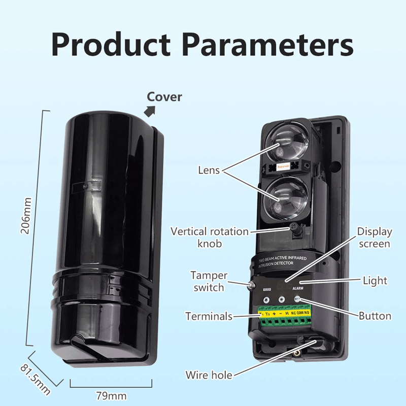 Dual Beam Infrared Sensor Wired Barrier Detector With Digital Display 6