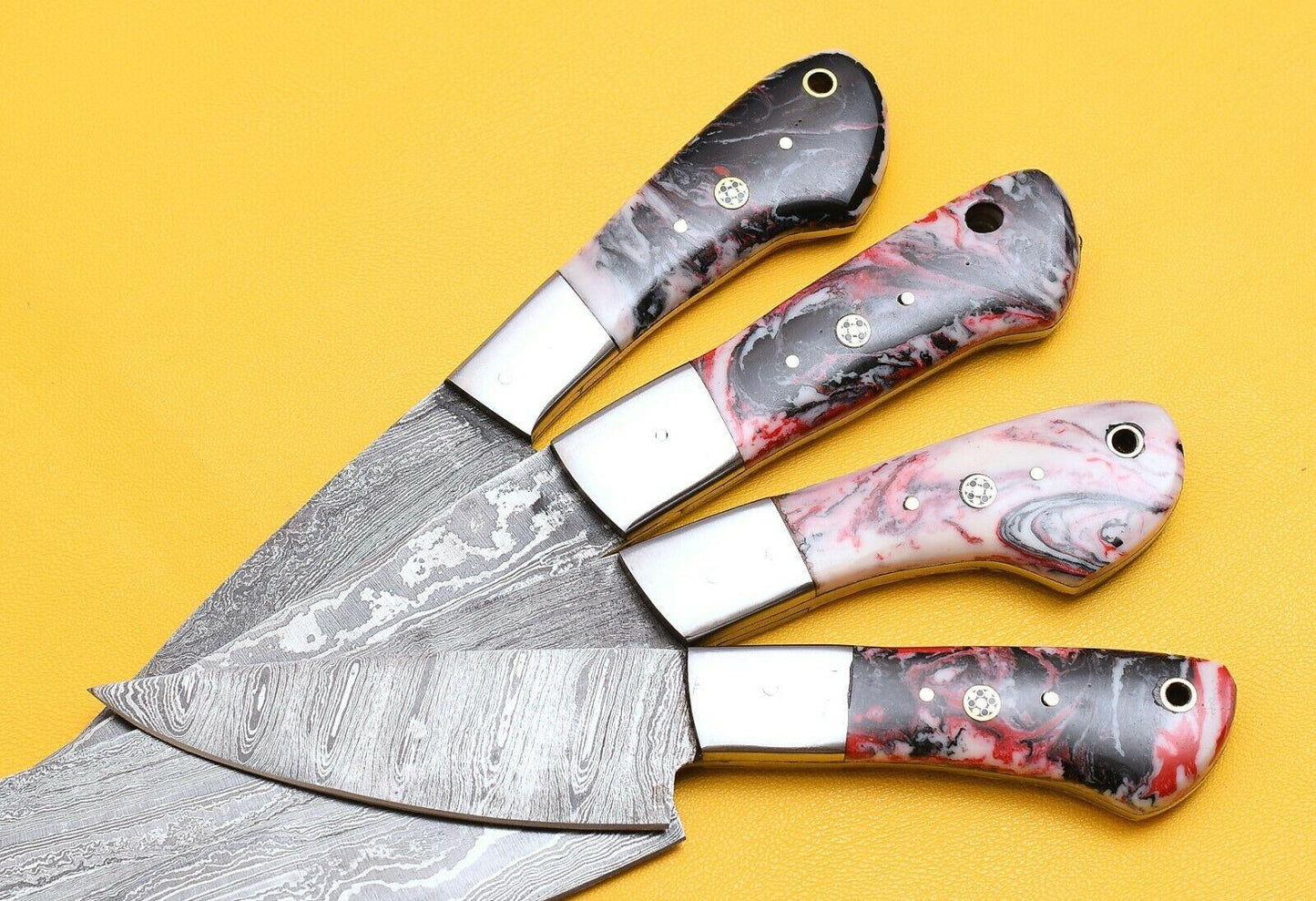 Handmade Damascus Steel 4Piece Chef Knife Set Micarta Handle 3