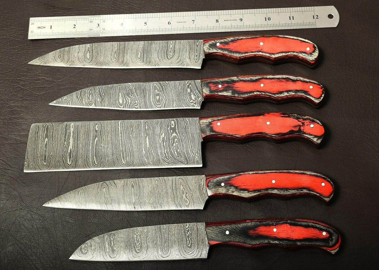 Professional Damascus Steel Kitchen Knife Set Handmade With Pakka Wood Handle 3
