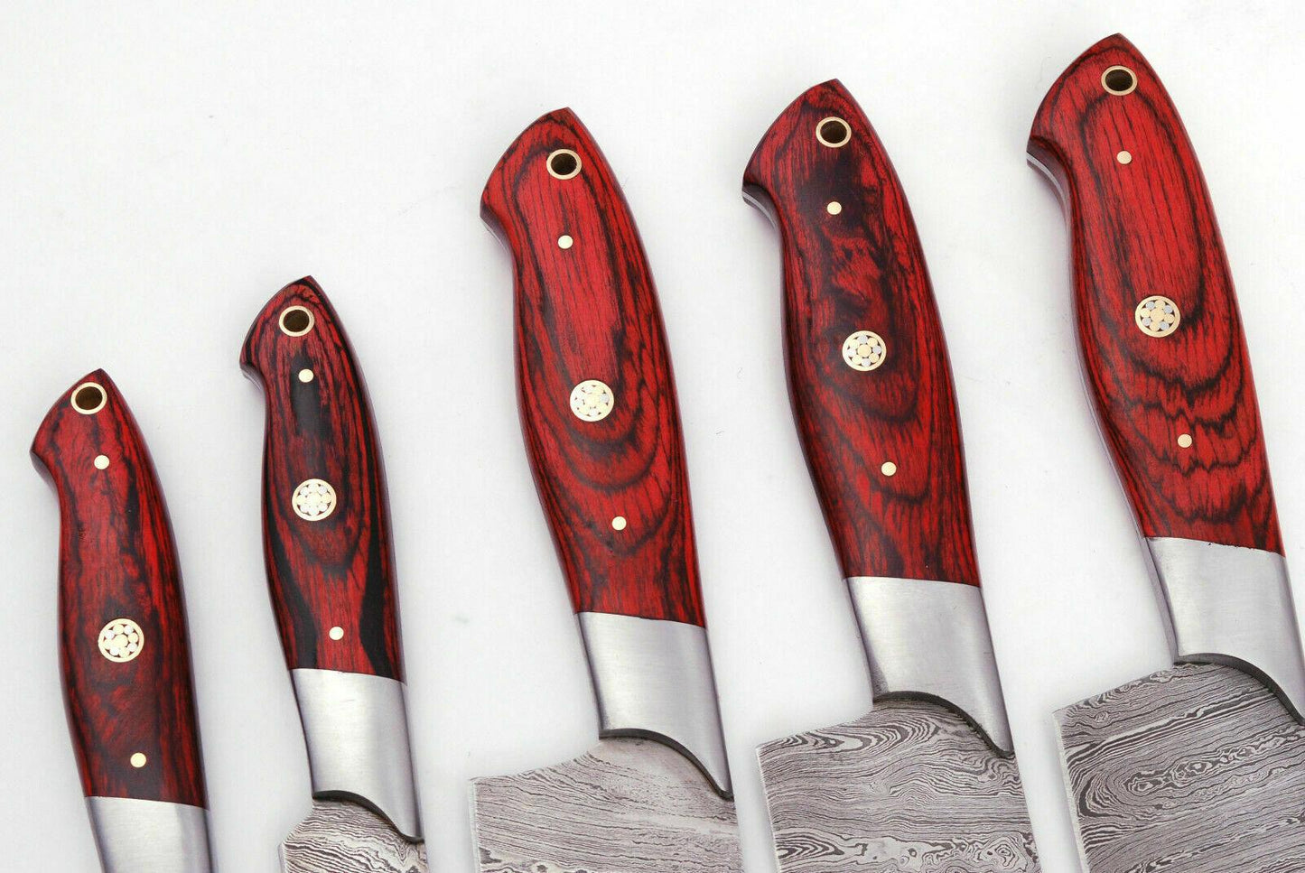 Handmade Damascus 5Piece Chef Knife Set Red Dollar Wood Handle Custom Kitchen Knives 3