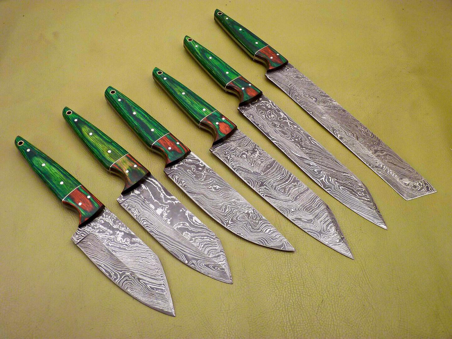 Lot Of 6 Custom Damascus Chef Knives Full Tang Kitchen Skinning Set 3
