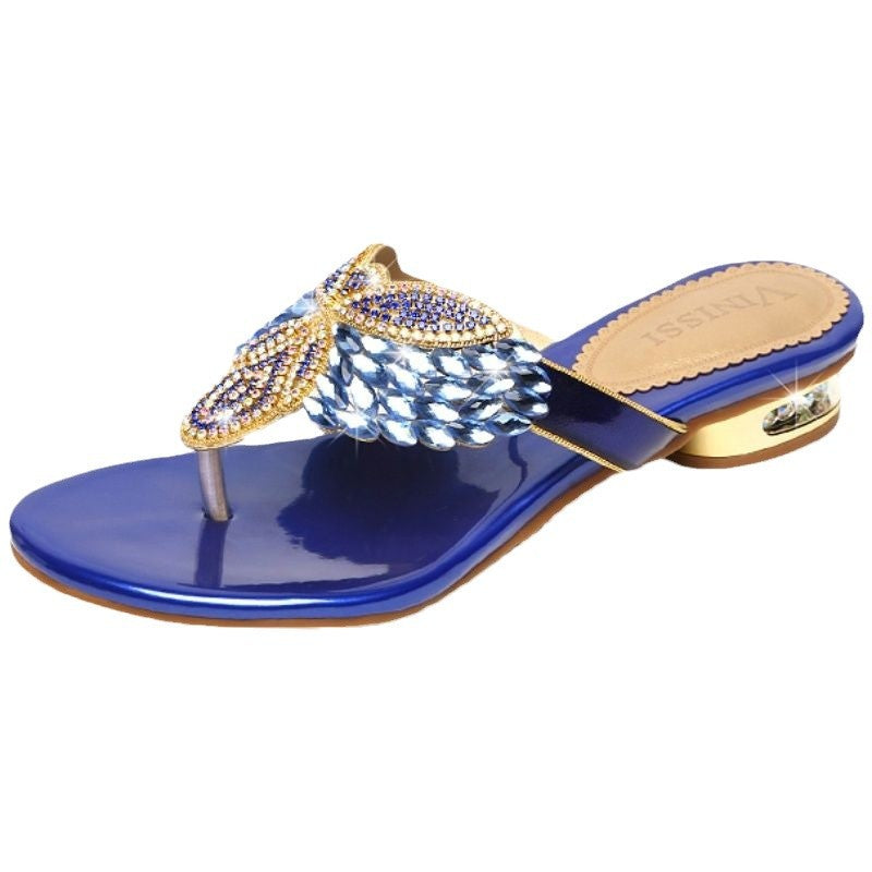 Summer Water Diamond Slippers For Women Bohemian Beach Shoes Low Heel Holiday Outwear Flip Flops Sa 1