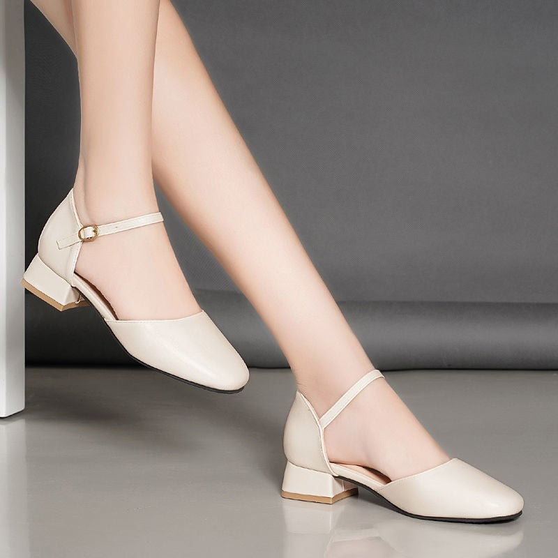 Women Low Heels Dress Shoes Office Lady Mary Janes Comfortable Ankle Strap Sandals Closed Toe Elega 1